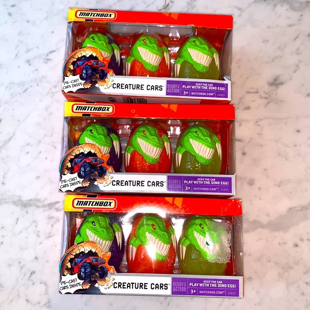 Matchbox Creature Cars with 3 Dino Eggs and 3 Die-Cast Cars, Bundle of 3